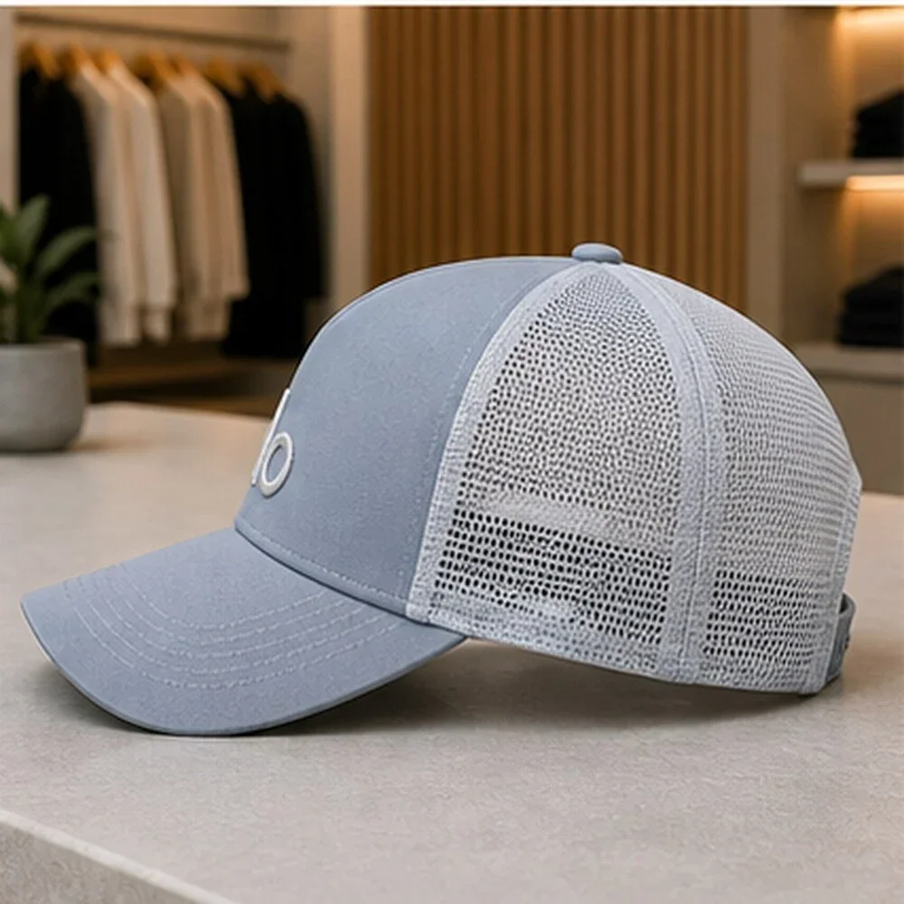 ALO Yoga Mist Blue Gray Travel Mesh Trucker Cap Hat NWT